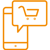 Icon of a phone getting a notification with a shopping cart