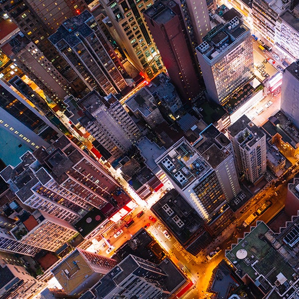 Aerial top view of downtown district