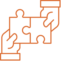 Icon of two puzzle pieces combined by two people