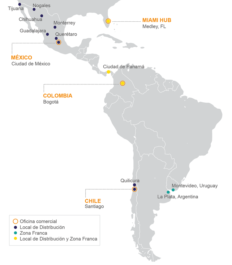 A map of South America and Mexico