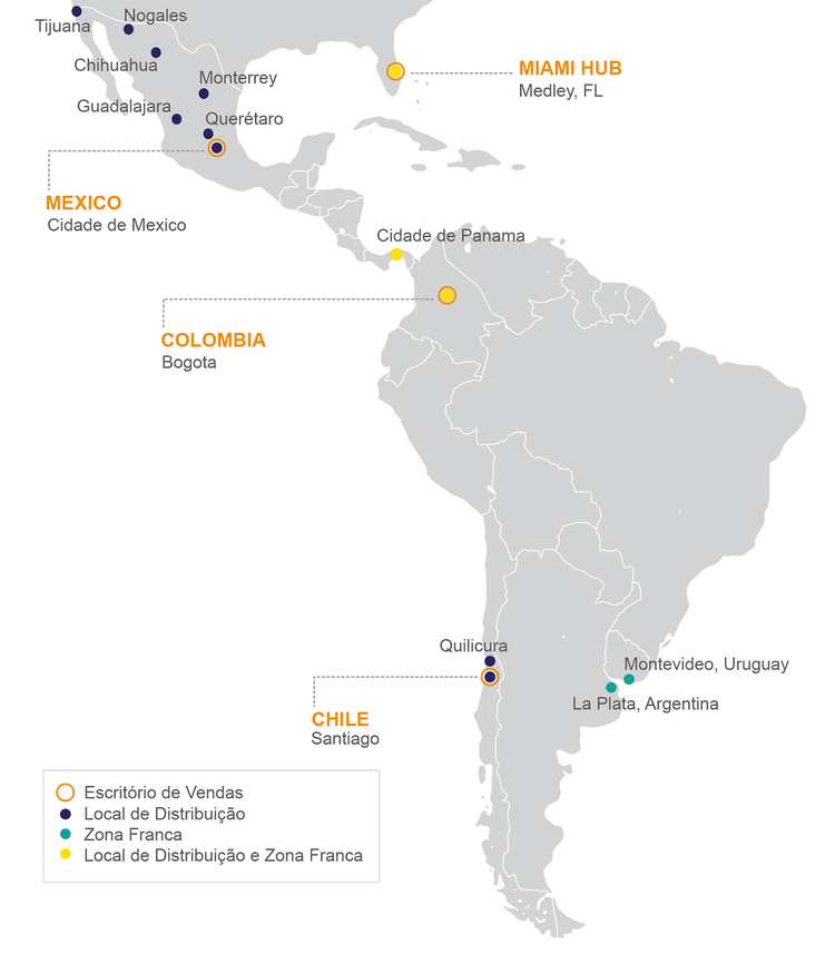A map of South America and Mexico