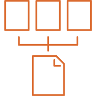 Icon of invoice statements being consolidated into one file